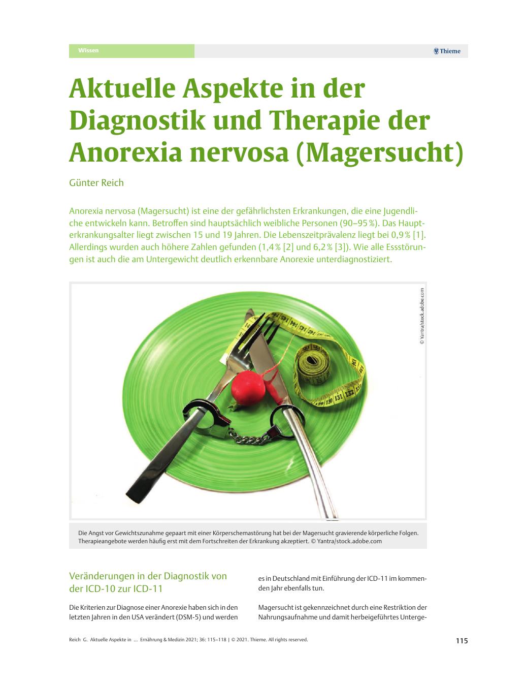 Vorschauseite 1: Aktuelle Aspekte in der Diagnostik und Therapie der Anorexia nervosa (Magersucht)