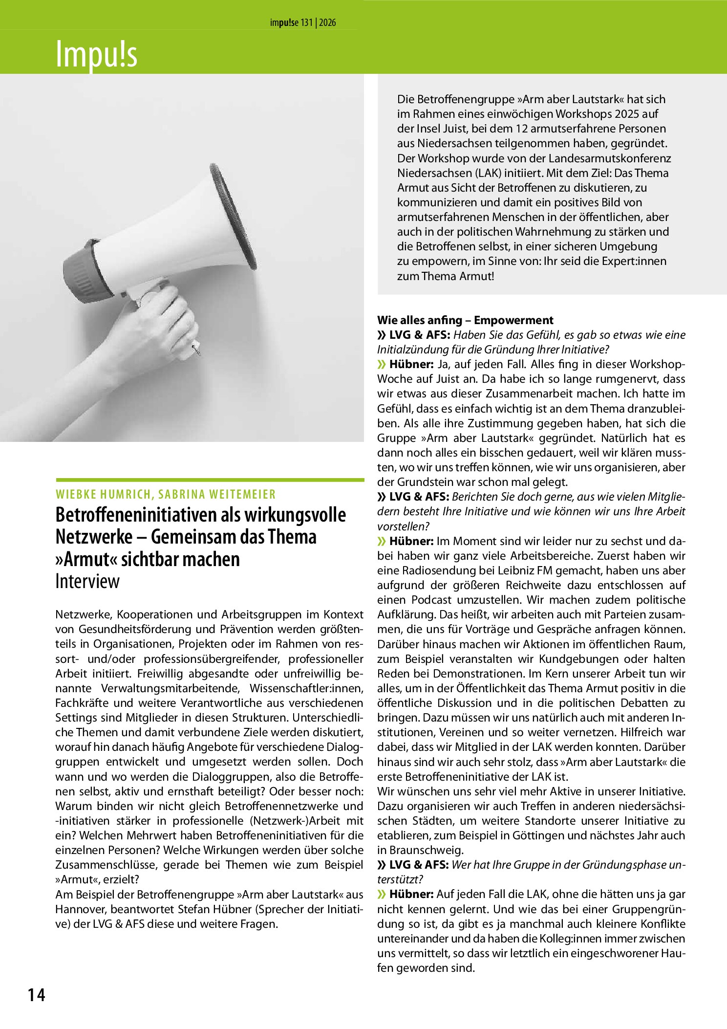 Vorschauseite 1: Betroffeneninitiativen als wirkungsvolle Netzwerke – Gemeinsam das Thema »Armut« sichtbar machen