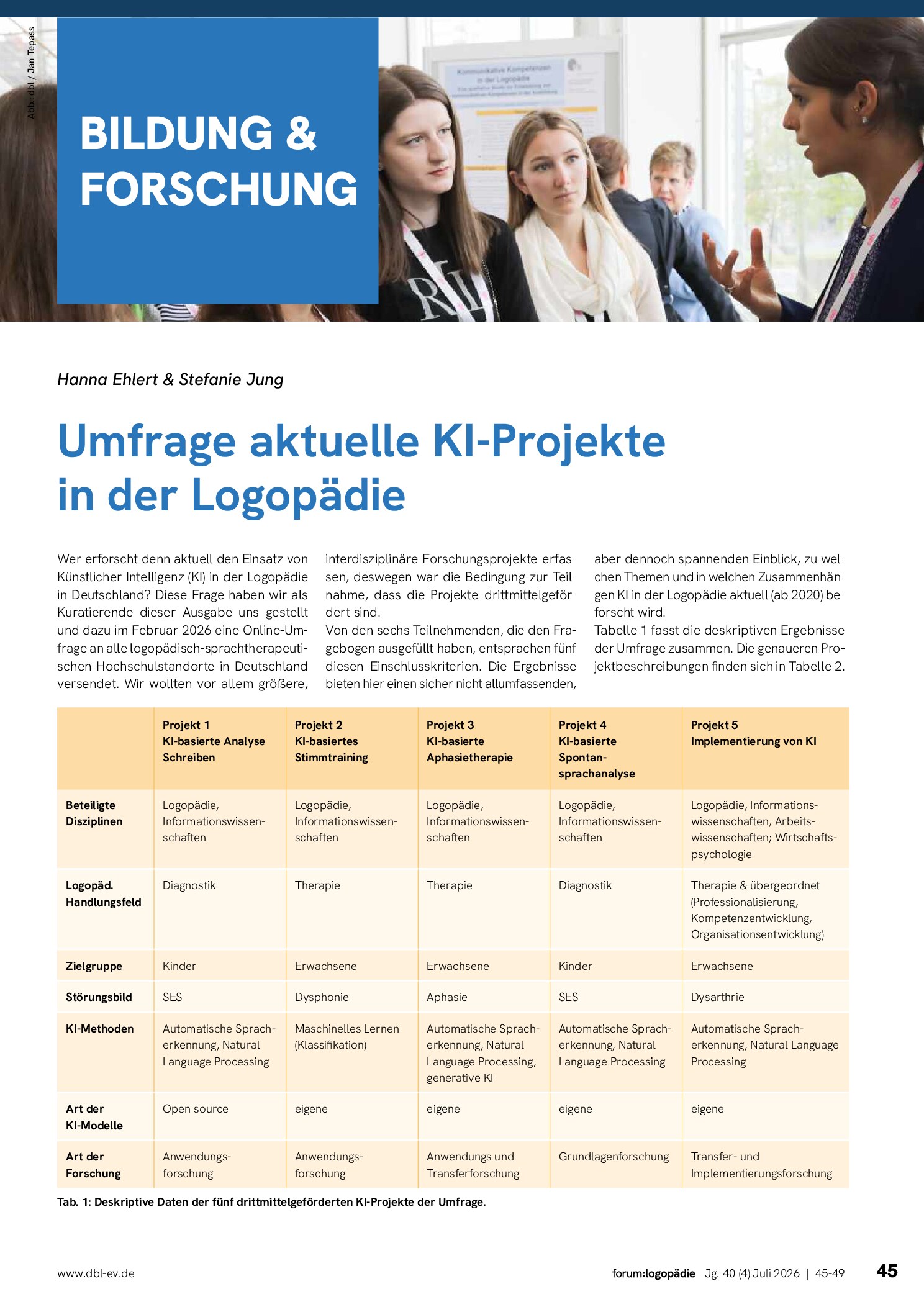 Vorschauseite 1: Umfrage: aktuelle KI-Projekte in der Logopädie