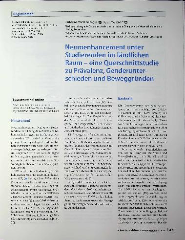 Vorschauseite 1: Neuroenhancement unter Studierenden im ländlichen Raum - eine Querschnittstudie zu Prävalenz, Genderunter schieden und Beweggründen