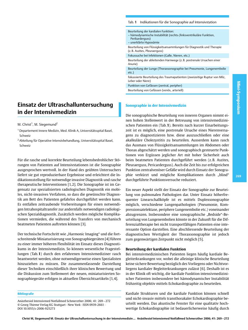 Vorschauseite 1: Einsatz der Ultraschalluntersuchung in der Intensivmedizin