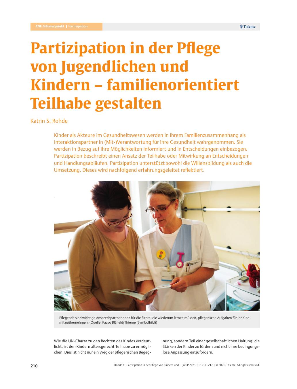 Vorschauseite 1: Partizipation in der Pflege von Jugendlichen und Kindern – familienorientiert Teilhabe gestalten
