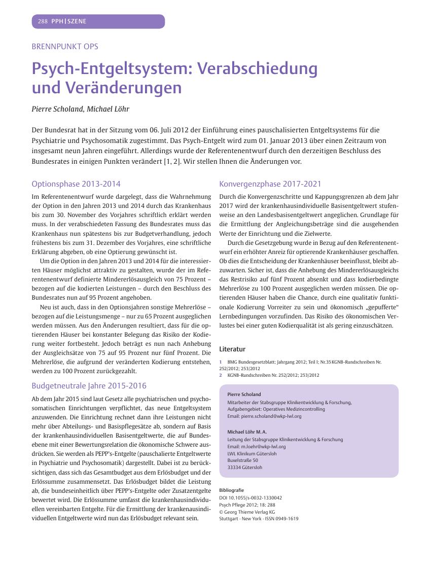Vorschauseite 1: Psych-Entgeltsystem: Verabschiedung und Veränderungen