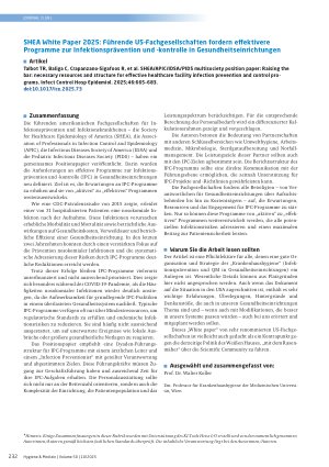 Vorschauseite 1: SHEA White Paper 2025: Führende US-Fachgesellschaften fordern effektivere Programme zur Infektionsprävention und -kontrolle in Gesundheitseinrichtungen