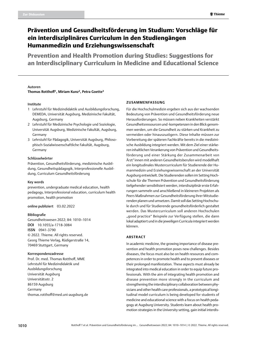 Vorschauseite 1: Prävention und Gesundheitsförderung im Studium: Vorschläge für ein interdisziplinäres Curriculum in den Studiengängen Humanmedizin und Erziehungswissenschaft