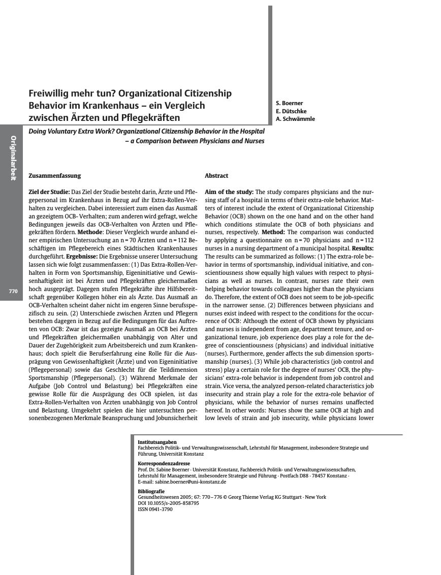 Vorschauseite 1: Freiwillig mehr tun? Organizational Citizenship Behavior im Krankenhaus - ein Vergleich zwischen Ärzten und Pflegekräften