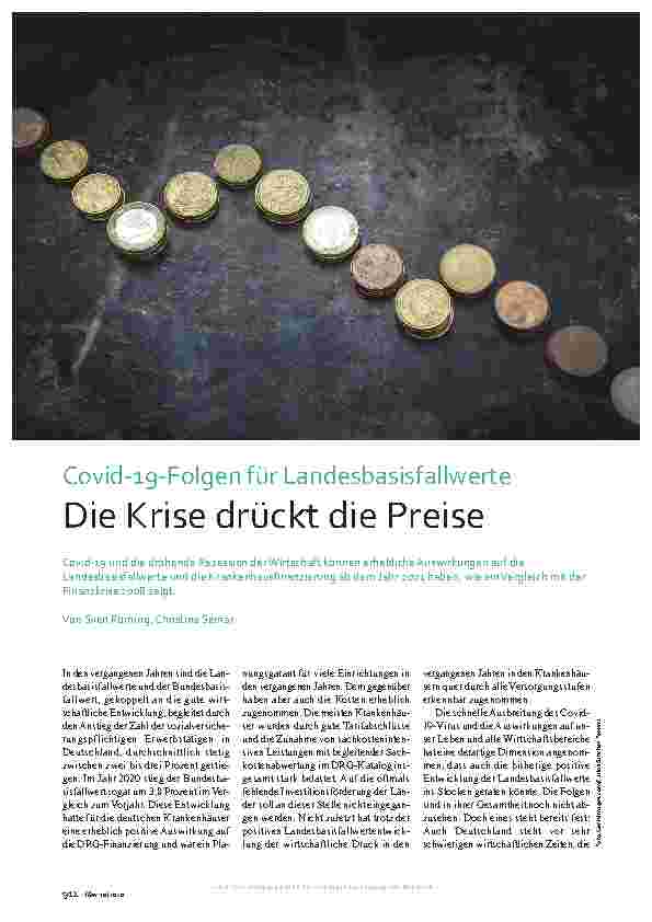Vorschauseite 1: Covid-19-Folgen für Landesbasisfallwerte. Die Krise drückt die Preise.