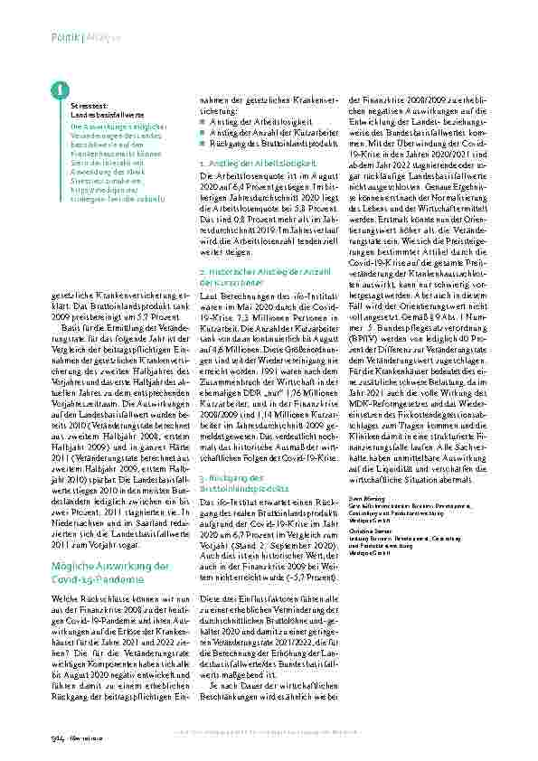 Vorschauseite 3: Covid-19-Folgen für Landesbasisfallwerte. Die Krise drückt die Preise.