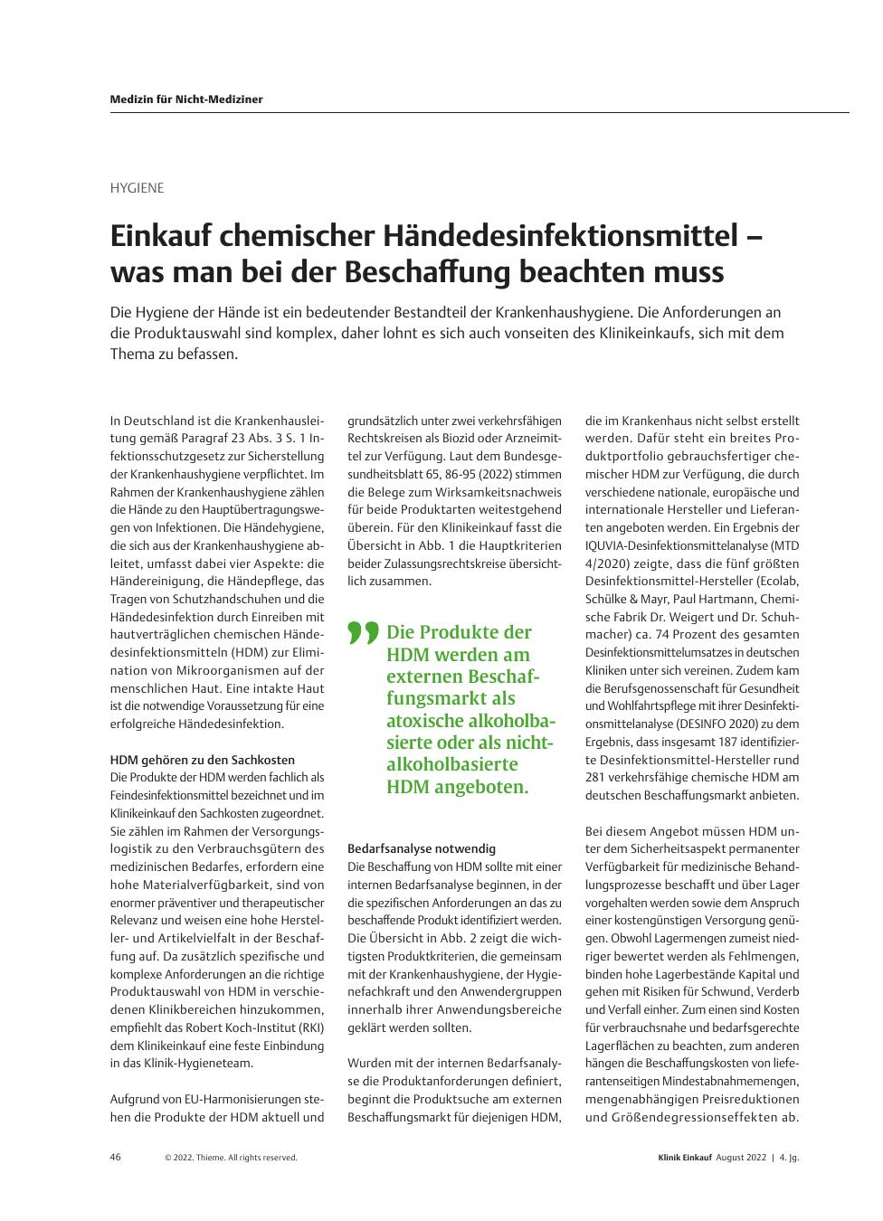 Vorschauseite 1: Hygiene: Einkauf chemischer Händedesinfektionsmittel – was man bei der Beschaffung beachten muss