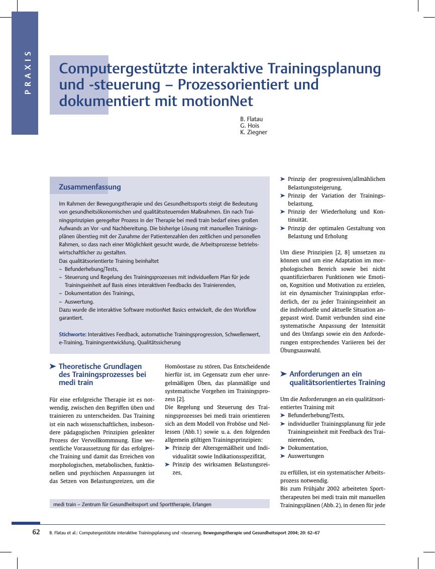 Vorschauseite 1: Computergestützte interaktive Trainingsplanung und -steuerung - Prozessorientiert und dokumentiert mit motionNet