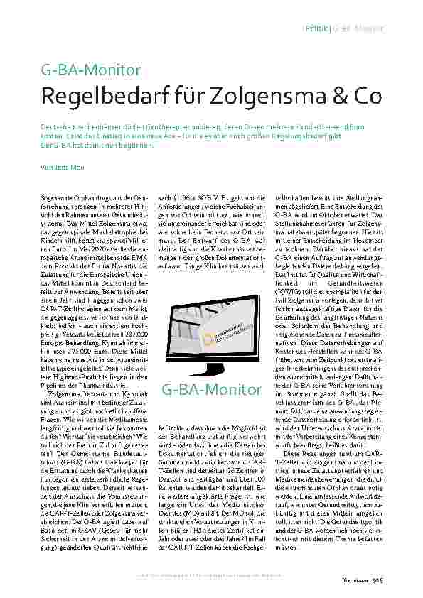 Vorschauseite 1: G-BA-Monitor Regelbedarf für Zolgensma & Co.
