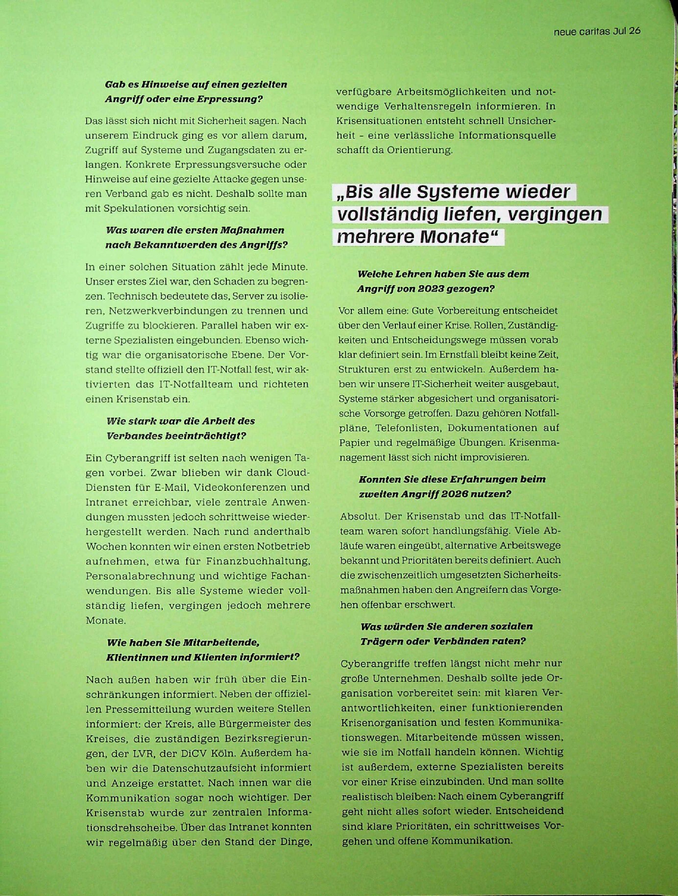 Vorschauseite 2: Caritas-Update – Cybersicherheit: „Gute Vorbereitung entscheidet über den Verlauf einer Krise“
