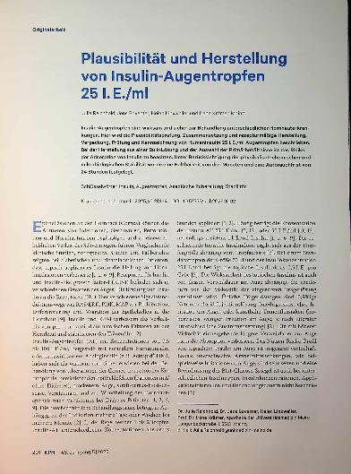 Vorschauseite 1: Plausibilität und Herstellung von Insulin-Augentropfen 25 I. E. /ml