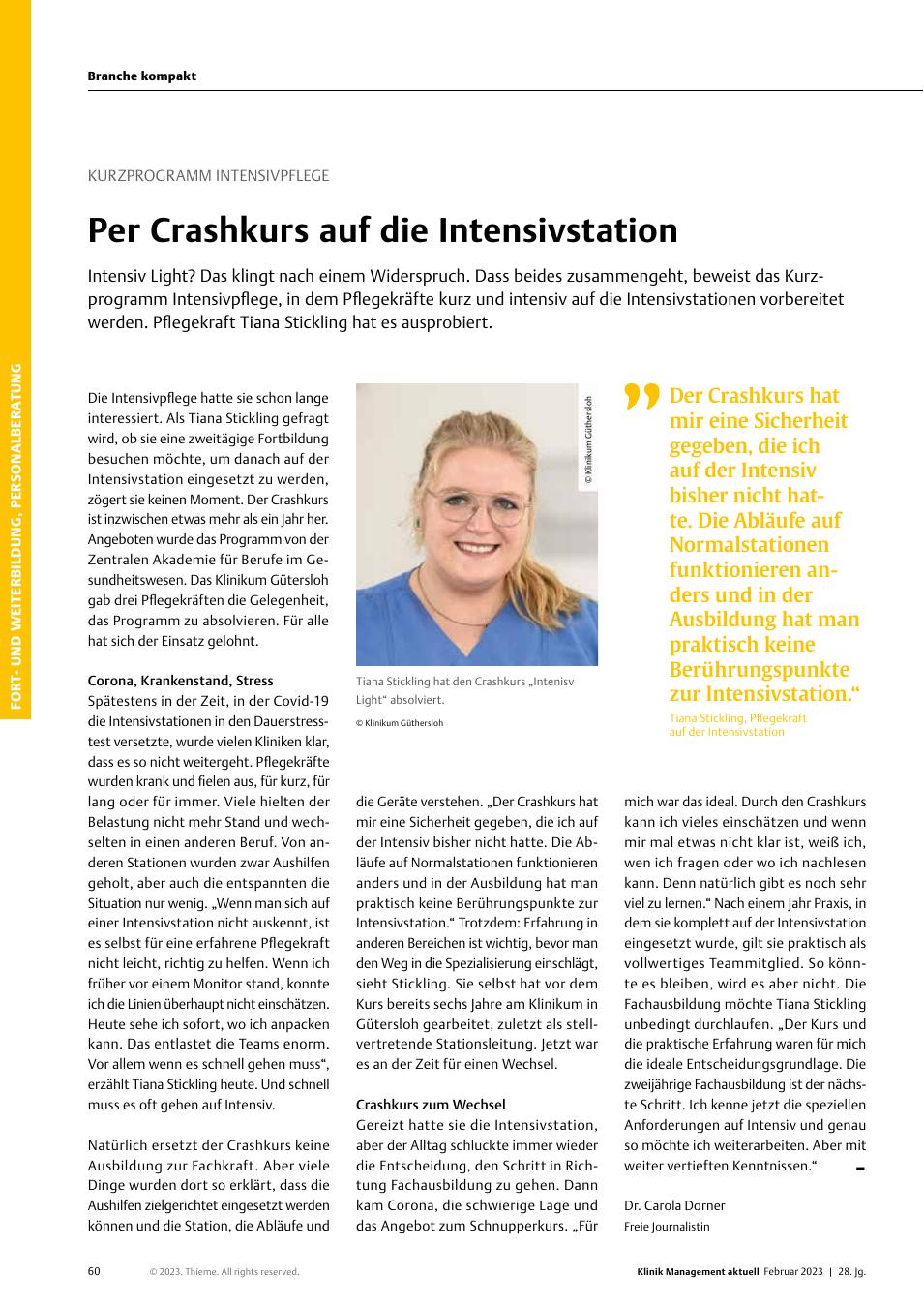 Vorschauseite 1: Kurzprogramm Intensivpflege: Per Crashkurs auf die Intensivstation