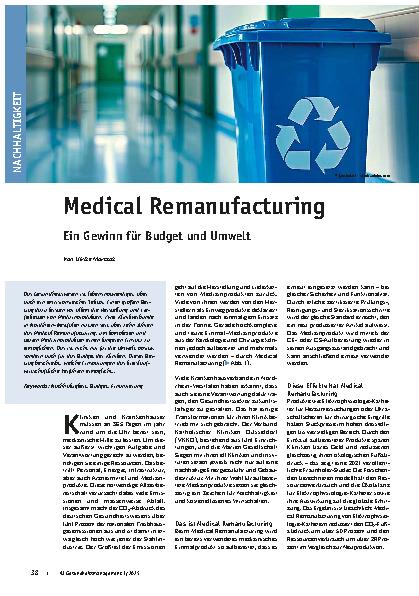 Vorschauseite 1: Medical Remanufacturing Ein Gewinn für Budget und Umwelt