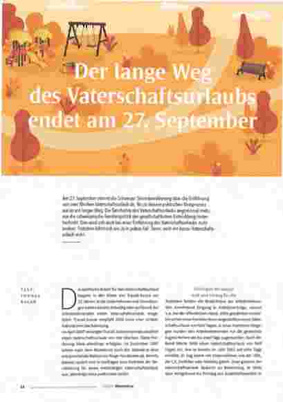 Vorschauseite 1: Der lange Weg des Vaterschaftsurlaubs endet am 27. September.