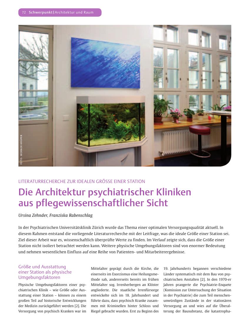 Vorschauseite 1: Die Architektur psychiatrischer Kliniken aus pflegewissenschaftlicher Sicht
