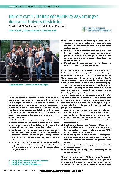 Vorschauseite 1: Bericht vom 5. Treffen der AEMP/ZSVA-Leitungen deutscher Universitätsklinika 3. – 4. Mai 2024, Universitätsklinikum Dresden