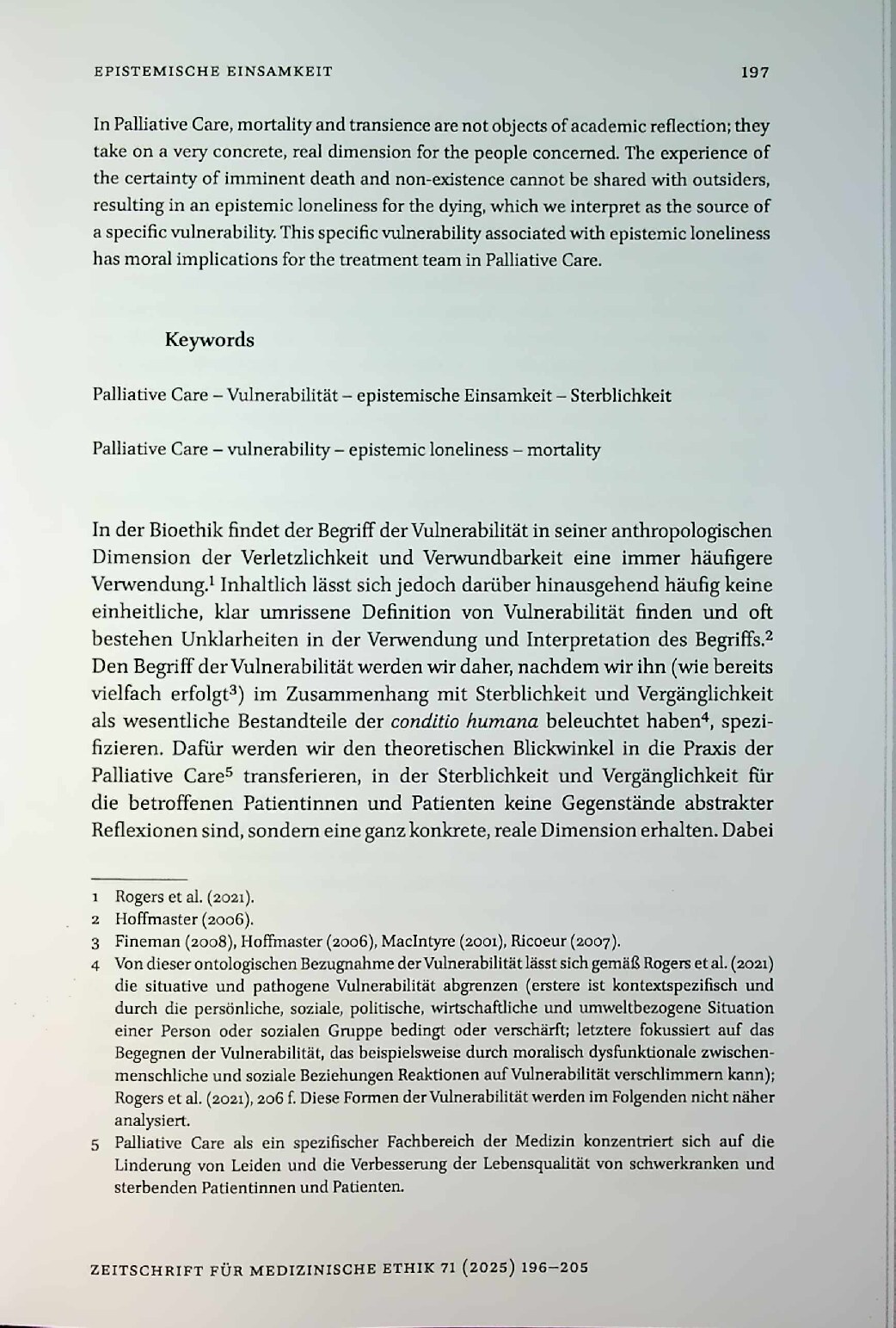 Vorschauseite 2: Epistemische Einsamkeit – Quelle einer spezifischen Vulnerabilität in der Palliative Care