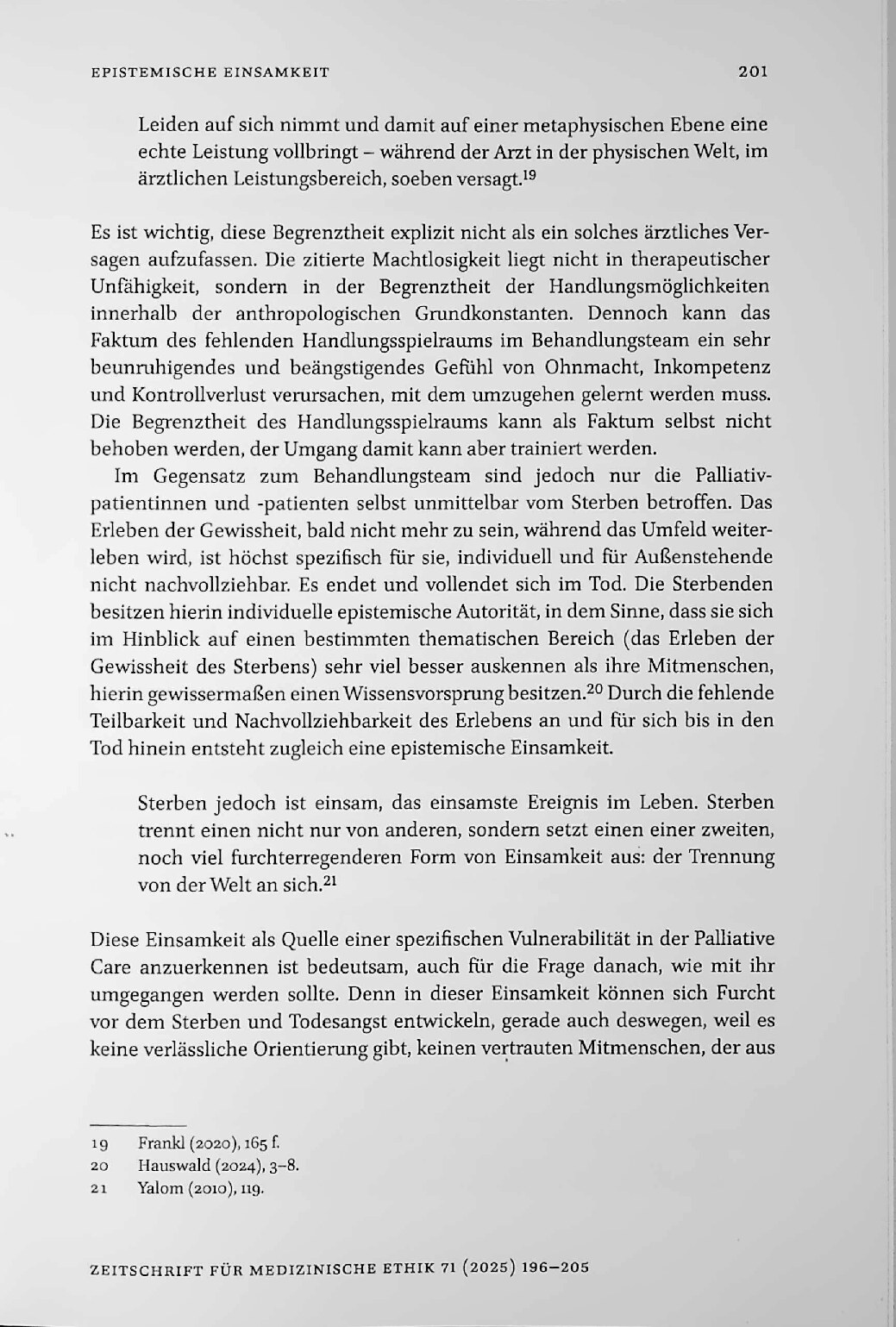 Vorschauseite 6: Epistemische Einsamkeit – Quelle einer spezifischen Vulnerabilität in der Palliative Care