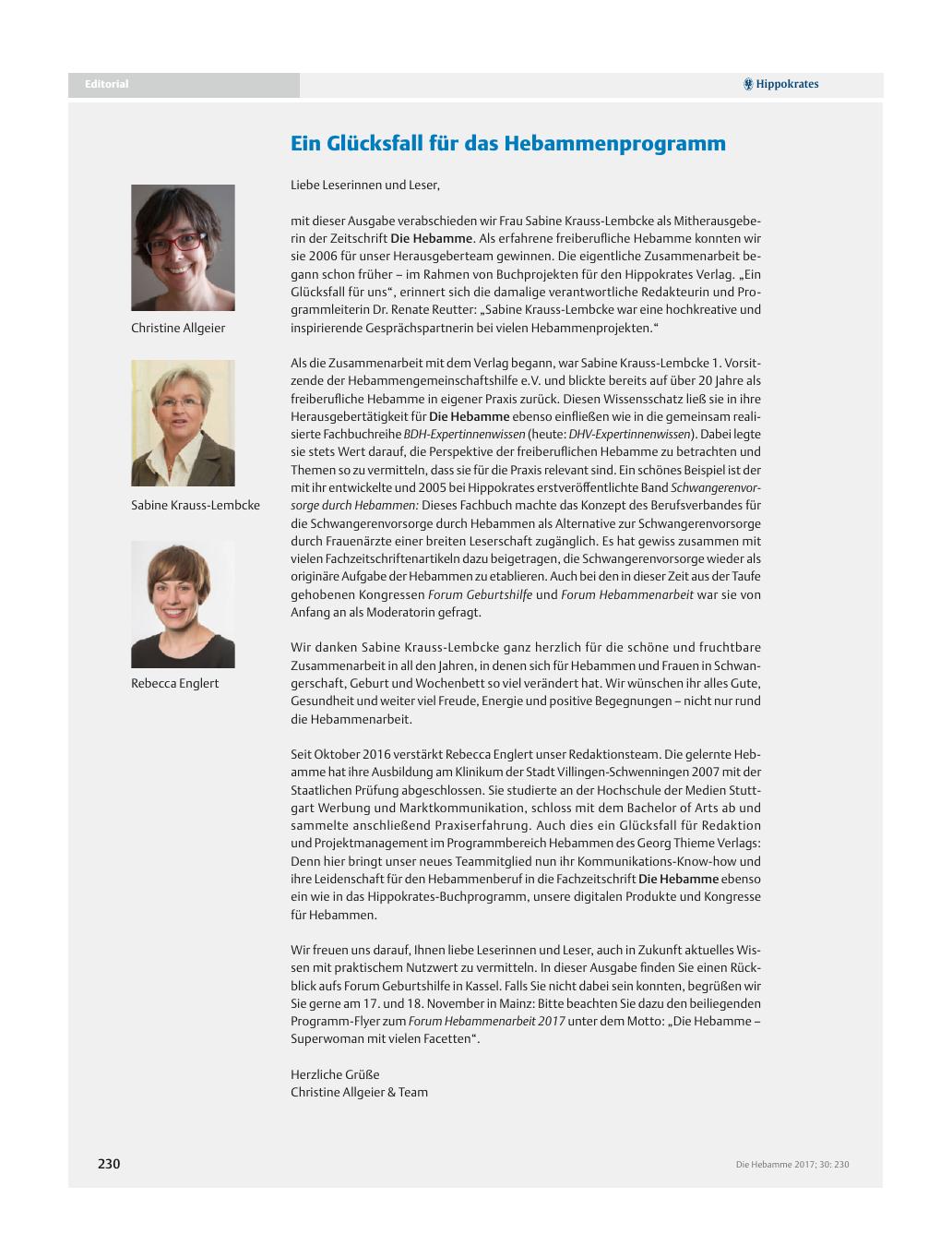Vorschauseite 1: Ein Glücksfall für das Hebammenprogramm