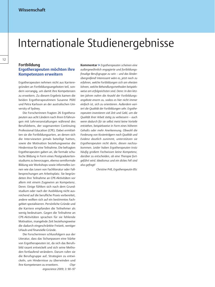 Vorschauseite 1: Fortbildung ? Ergotherapeuten möchten ihre Kompetenzen erweitern