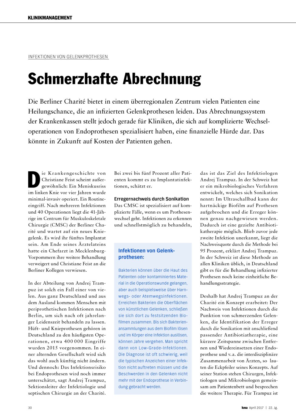 Vorschauseite 1: Infektionen von Gelenkprothesen: Schmerzhafte Abrechnung