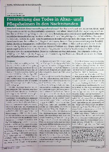Vorschauseite 1: Feststellung des Todes in Altenund Pflegeheimen in den Nachtstunden