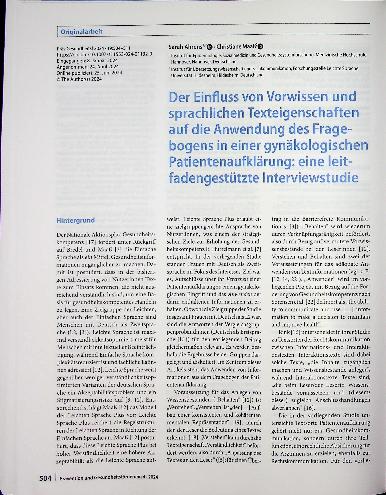 Vorschauseite 1: Der Einfluss von Vorwissen und sprachlichen Texteigenschaften auf die Anwendung des Frage bogens in einer gynäkologischen Patientenaufklärung: eine leitfadengestützte Interviewstu…