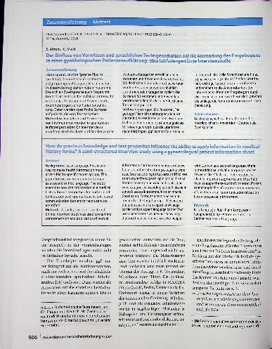 Vorschauseite 3: Der Einfluss von Vorwissen und sprachlichen Texteigenschaften auf die Anwendung des Frage bogens in einer gynäkologischen Patientenaufklärung: eine leitfadengestützte Interviewstu…
