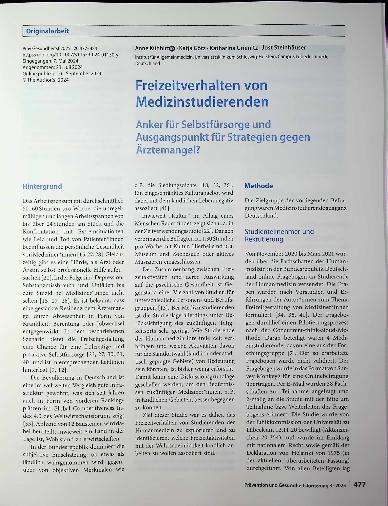 Vorschauseite 1: Freizeitverhalten von Medizinstudierenden Anker für Selbstfürsorge und Ausgangspunkt für Strategien gegen Ärztemangel?
