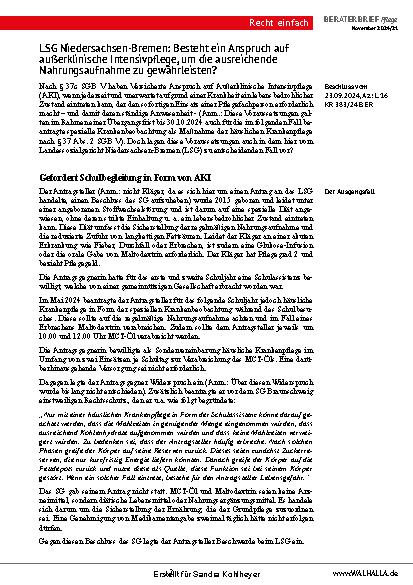 Vorschauseite 2: Beraterbrief Pflege Heft 21-2024