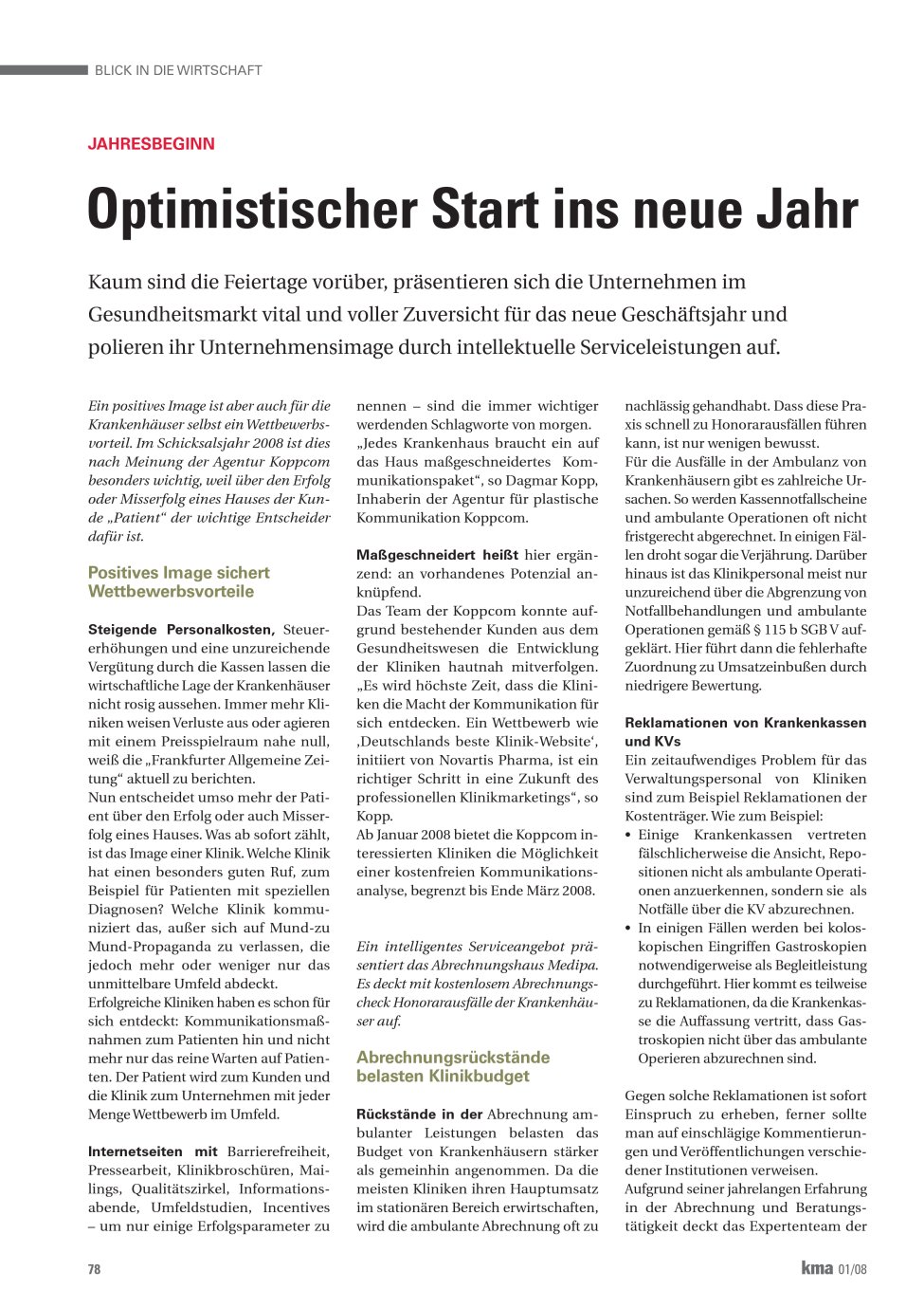 Vorschauseite 1: Optimistischer Start ins neue Jahr