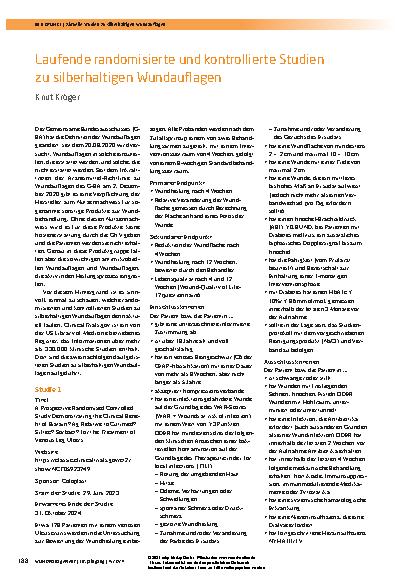 Vorschauseite 1: Laufende randomisierte und kontrollierte Studien zu silberhaltigen Wundauflagen
