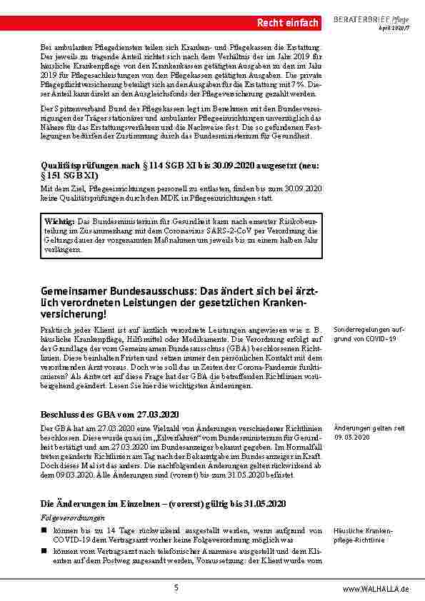 Vorschauseite 5: Krankenhausentlastungsgesetz: Diese Änderungen gelten seit 28. 03. 2020 für die soziale Pflegeversicherung!