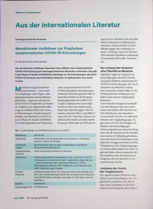 Vorschauseite 1: Monoklonaler Antikörper zur Prophylaxe symptomatischer COVID-19-Erkrankungen