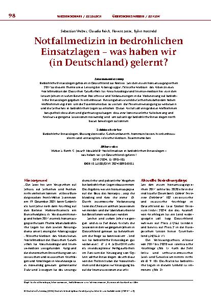 Vorschauseite 1: Notfallmedizin in bedrohlichen Einsatzlagen – was haben wir (in Deutschland) gelernt?