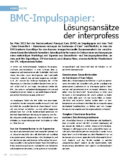 Vorschauseite 1: BMC-Impulspapier: Lösungsansätze für eine Flexibilisierung der interprofessionellen Zusammenarbeit