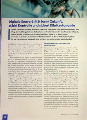 Vorschauseite 1: Digitale Souveränität formt Zukunft, stärkt Kontrolle und sichert Klinikautonomie