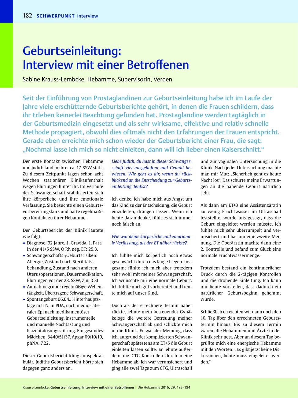 Vorschauseite 1: Geburtseinleitung: Interview mit einer Betroffenen