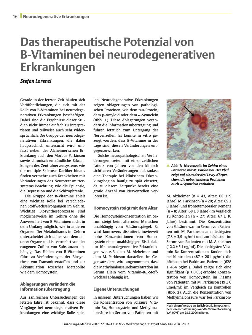 Vorschauseite 1: Das therapeutische Potenzial von B-Vitaminen bei neurodegenerativen Erkrankungen