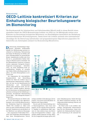 Vorschauseite 1: OECD-Leitlinie konkretisiert Kriterien zur Einhaltung biologischer Beurteilungswerte im Biomonitoring