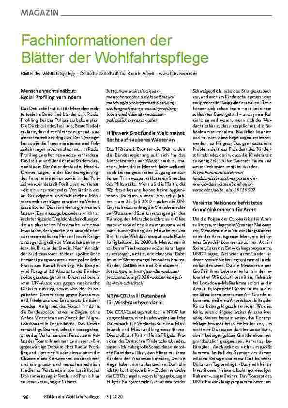 Vorschauseite 1: Fachinformationen der Blätter der Wohlfahrtspflege