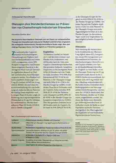 Vorschauseite 1: Olanzapin plus Standardantiemese zur Prävention von Chemotherapie-induziertem Erbrechen