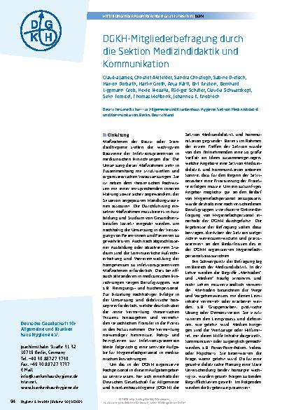 Vorschauseite 1: DGKH-Mitgliederbefragung durch die Sektion Medizindidaktik und Kommunikation