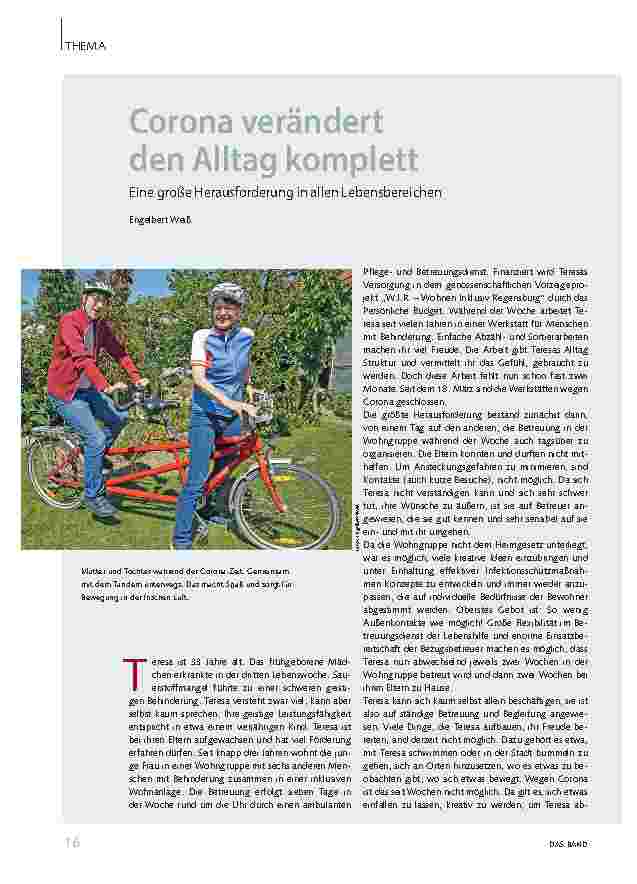 Vorschauseite 1: Corona verändert den Alltag komplett. Eine große Herausforderung in allen Lebensbereichen.