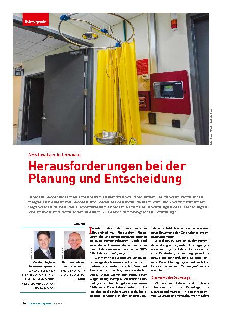 Vorschauseite 1: Notduschen in Laboren: Herausforderungen bei der Planung und Entscheidung