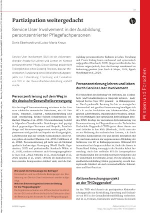 Vorschauseite 1: Partizipation weitergedacht Service User Involvement in der Ausbildung personzentrierter Pflegefachpersonen