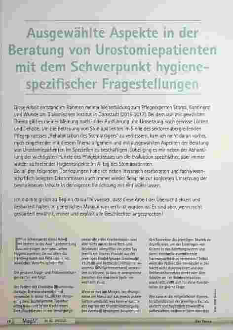 Vorschauseite 1: Ausgewählte Aspekte in der Beratung von Urostomiepatienten mit dem Schwerpunkt hygienespezifischer Fragestellungen