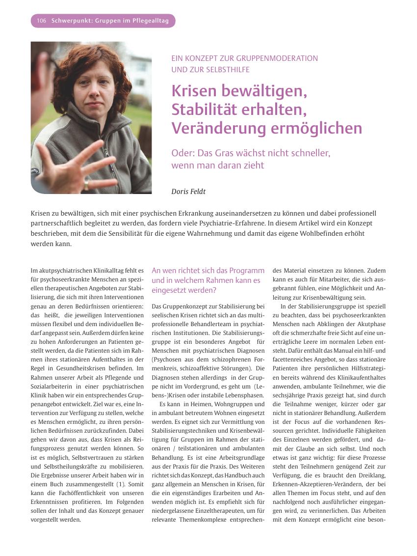 Vorschauseite 1: Krisen bewältigen, Stabilität erhalten, Veränderung ermöglichen. Oder: Das Gras wächst nicht schneller, wenn man daran zieht